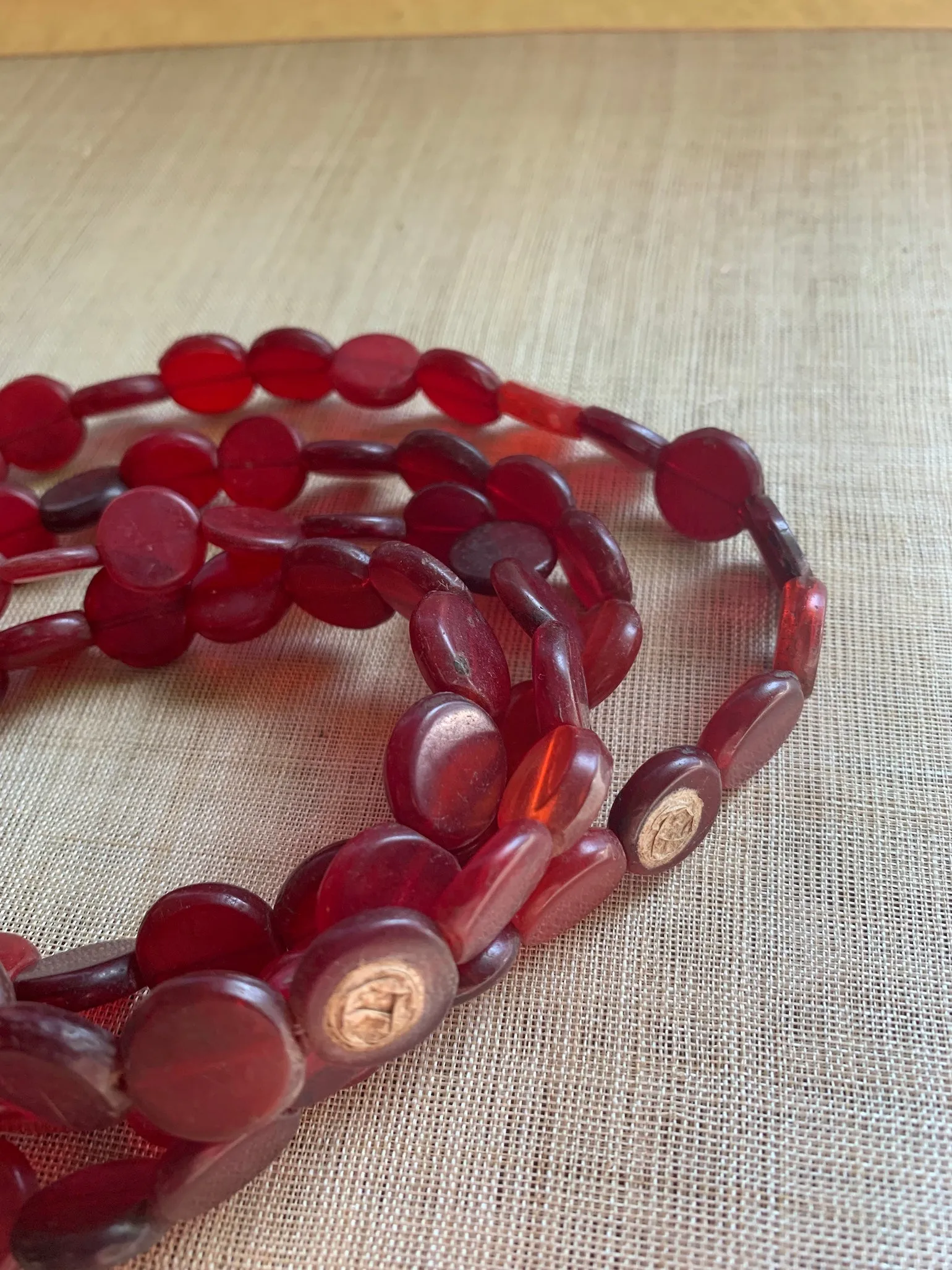 Antique Ruby Glass Lentil Beads