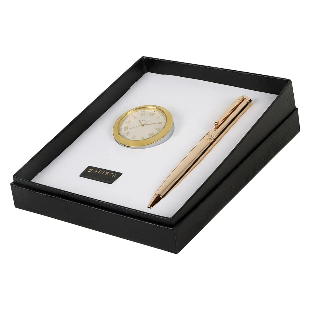 Arista Ballpoint Pen With Gold Chrome Table Clock