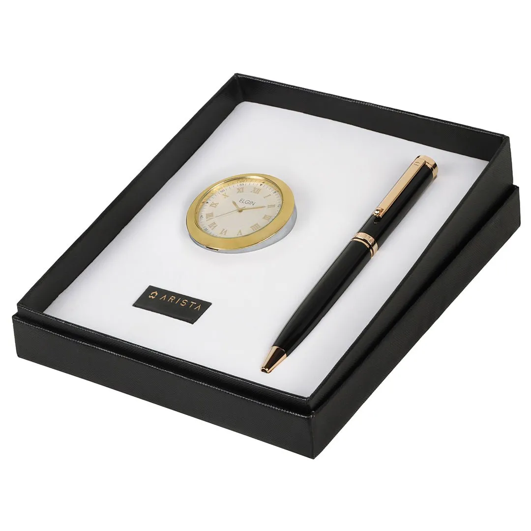 Arista Ballpoint Pen With Gold Chrome Table Clock