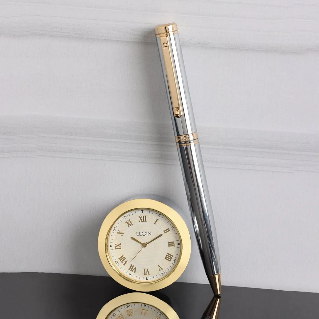 Arista Ballpoint Pen With Gold Chrome Table Clock