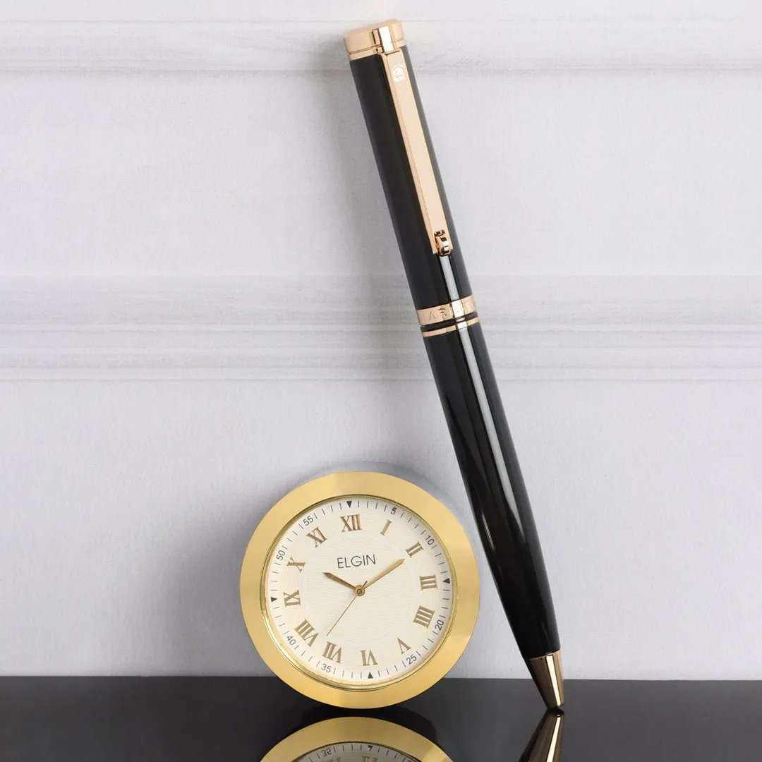 Arista Ballpoint Pen With Gold Chrome Table Clock