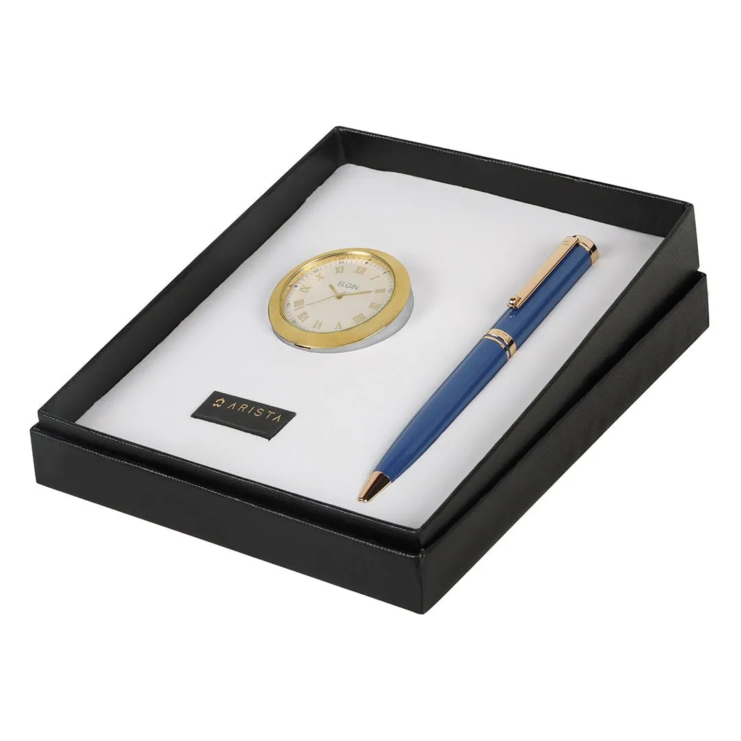 Arista Ballpoint Pen With Gold Chrome Table Clock