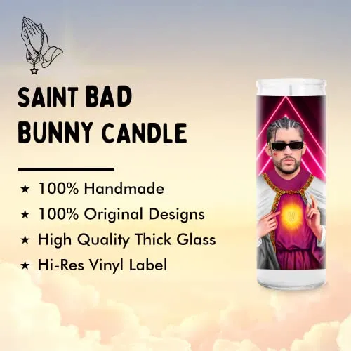 Bunny Celebrity Prayer Candle - Saint Candles - Reggaeton Hip Hop Rap Votive - Handmade in USA - Bad Celebrity Novelty Rapper Gift