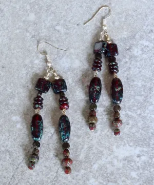 Burgundy Red Art Glass 2-Dangle Earrings with Sterling Silver Earring Wires