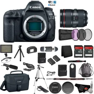 Canon EOS 5D Mark IV Digital SLR Camera with 24-105mm f/4L II Lens - Bundle with Microphone   Screen Protectors   LED Li