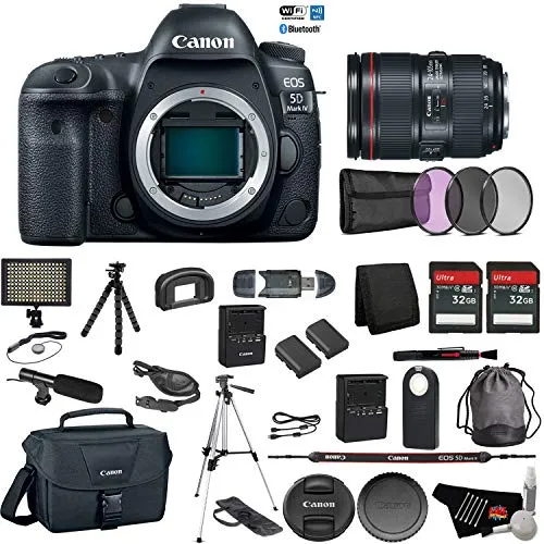 Canon EOS 5D Mark IV Digital SLR Camera with 24-105mm f/4L II Lens - Bundle with Microphone   Screen Protectors   LED Li