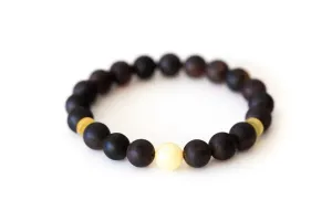 Dark Amber Bead Bracelet with Polished Yellow Accents