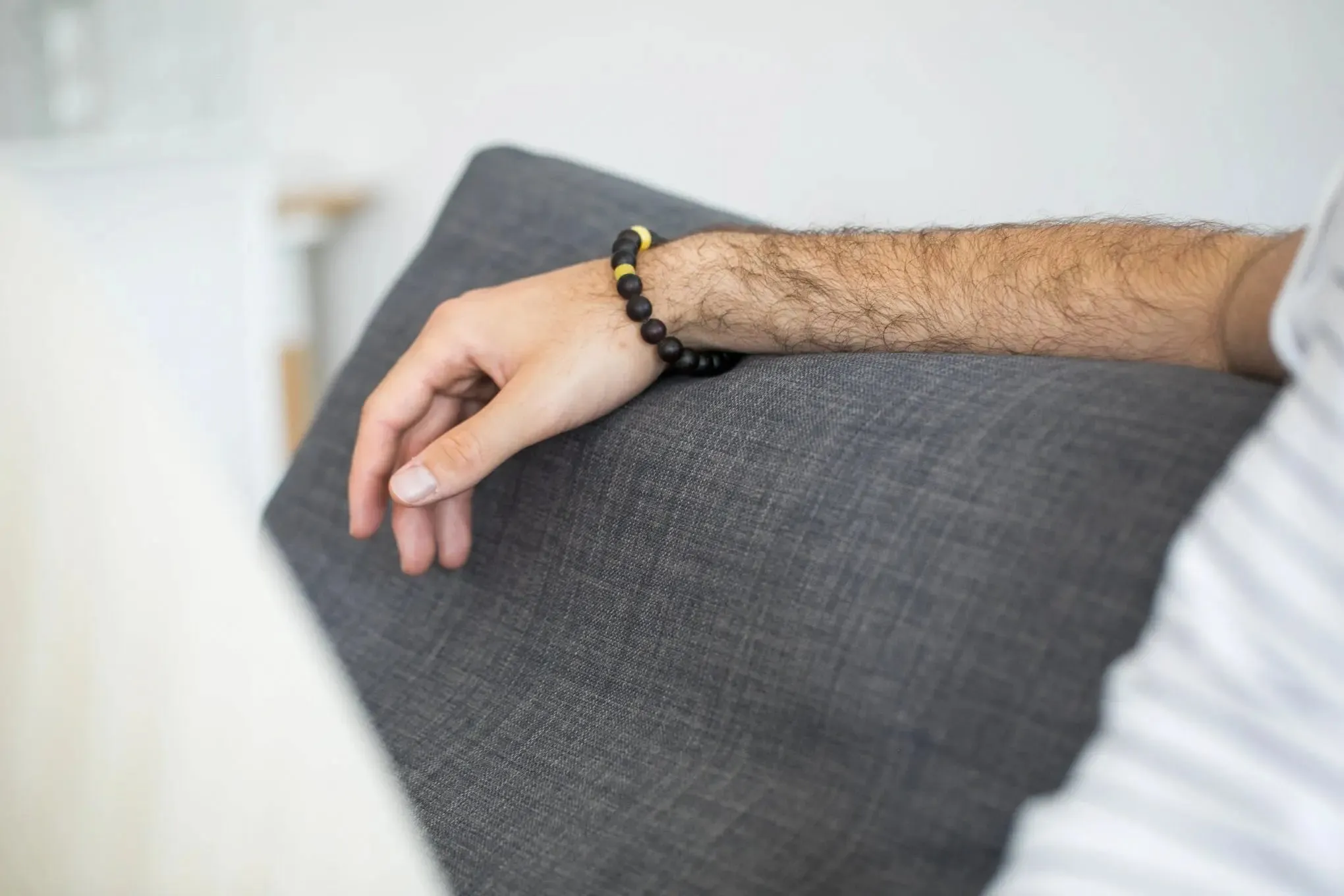 Dark Amber Bead Bracelet with Polished Yellow Accents