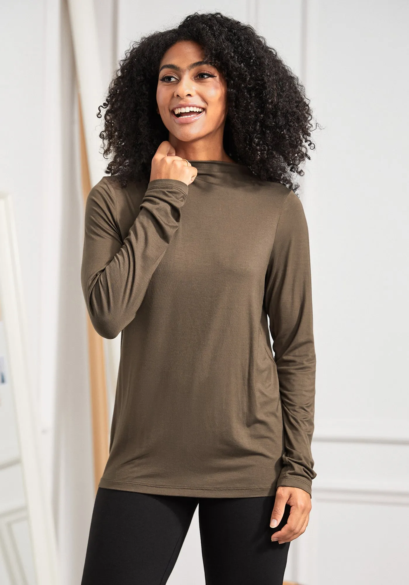 Essential Long Sleeve Mockneck (Brown)