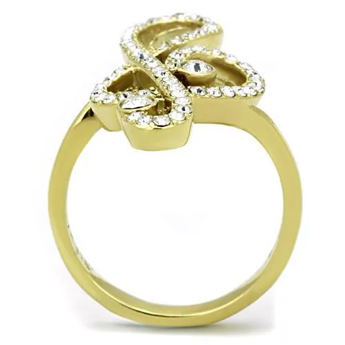 IP Gold(Ion Plating) Stainless Steel Ring with Top Grade Crystal in Clear for Women Style TK1714