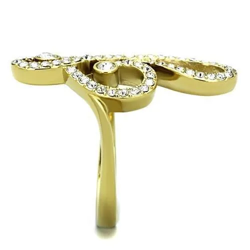 IP Gold(Ion Plating) Stainless Steel Ring with Top Grade Crystal in Clear for Women Style TK1714