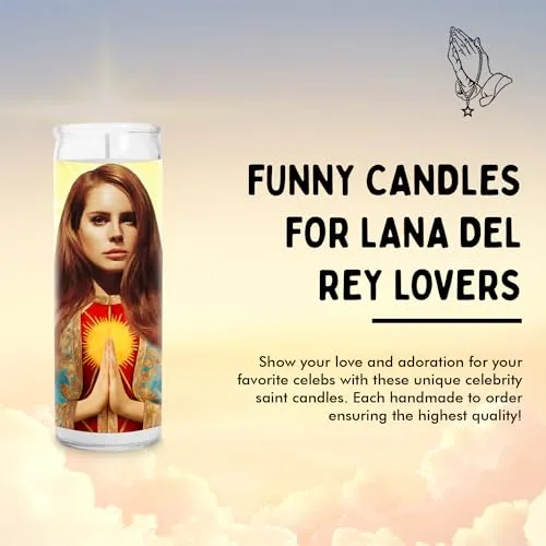 Lana Celebrity Prayer Candle - Saint Lana Del Ray Candle - 8 inch Glass Prayer Pop Culture Votive - Handmade in USA - Celeb Music Gift