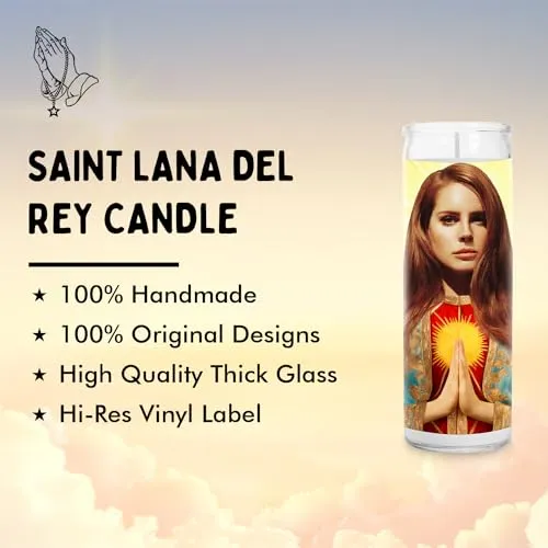 Lana Celebrity Prayer Candle - Saint Lana Del Ray Candle - 8 inch Glass Prayer Pop Culture Votive - Handmade in USA - Celeb Music Gift