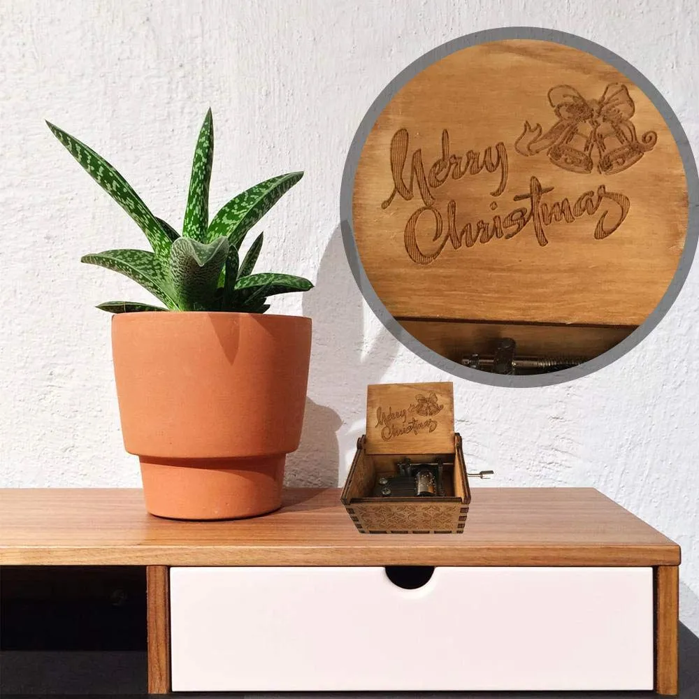 Merry Christmas Wooden Handcrafted Music Box (Brown) - A Melody of Joy and Celebration 🎄🎶