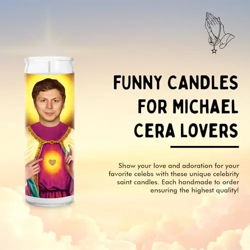 Michael Cera Celebrity Prayer Candle - Saint Candle - 8 inch Glass Prayer Culture Votive - Handmade in USA - Celeb Novelty Comedian Actor TV Show Super Bad Movie Gift