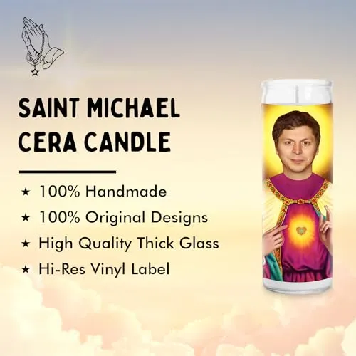 Michael Cera Celebrity Prayer Candle - Saint Candle - 8 inch Glass Prayer Culture Votive - Handmade in USA - Celeb Novelty Comedian Actor TV Show Super Bad Movie Gift