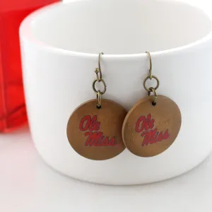 Mississippi Logo Wood Disc Earrings