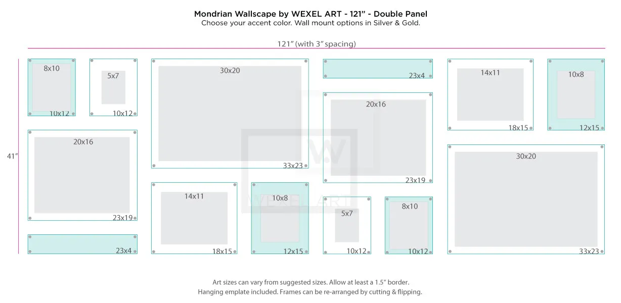 Mondrian 121" Double Panel Wallscape (Choose Your Color or Clear)