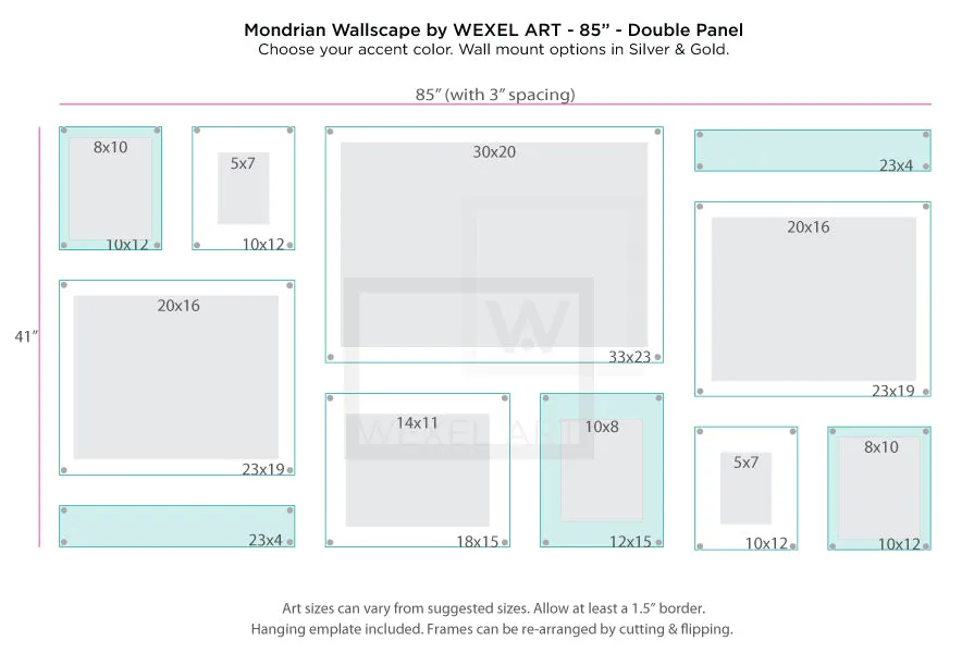 Mondrian 85" Double Panel Wallscape (Choose Your Color or Clear)