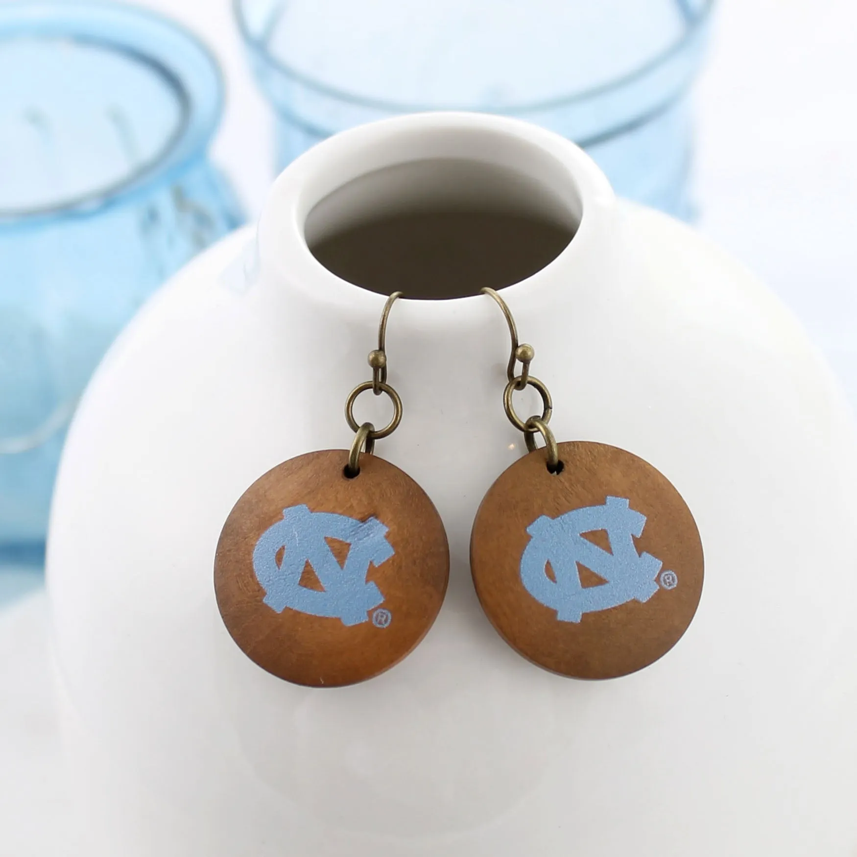 North Carolina Logo Wood Disc Earrings