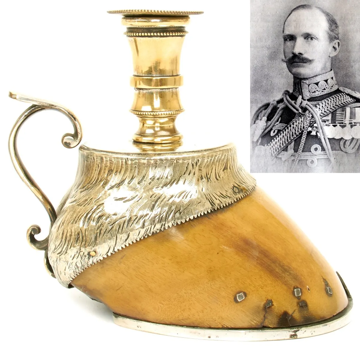 Original British 1898 Battle of Omdurman 21st Lancers Named Horse Hoof Silver Candlestick