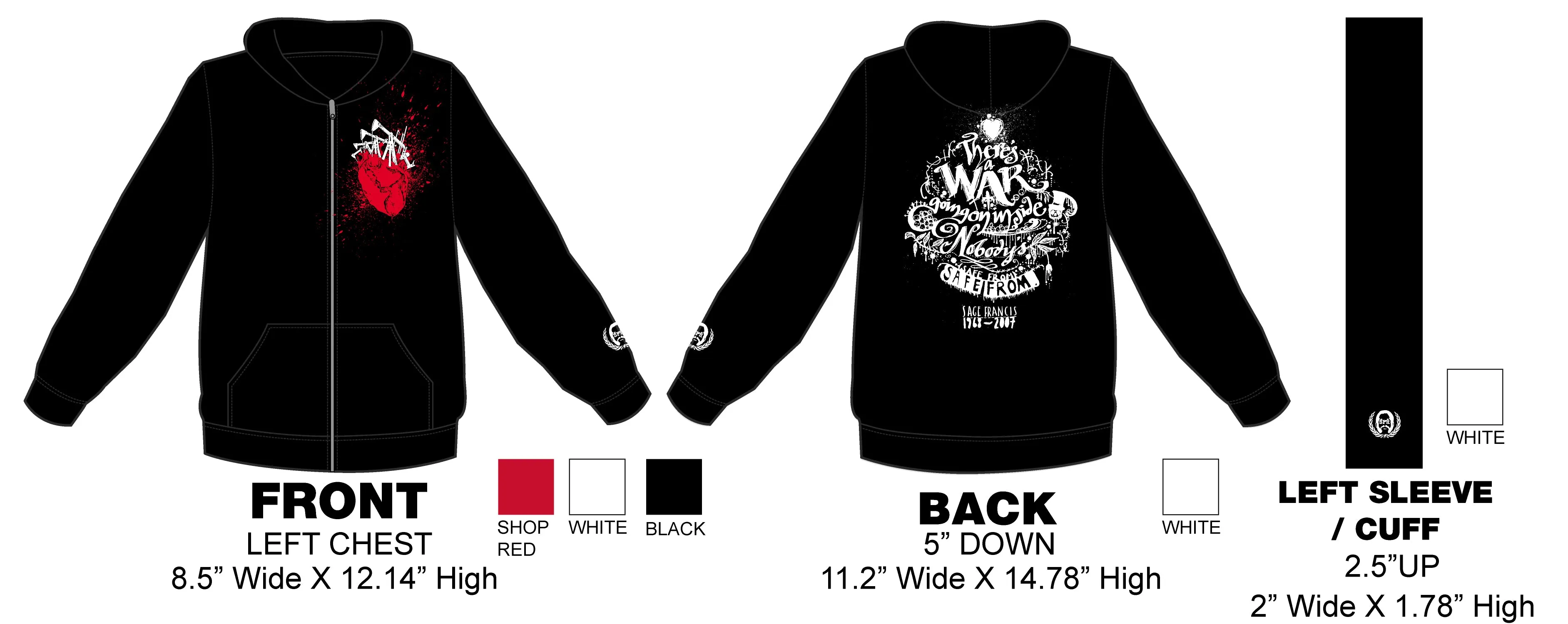 Sage Francis "Heart" BLACK Zip Hoodie - VALENTINE'S DAY 2024!