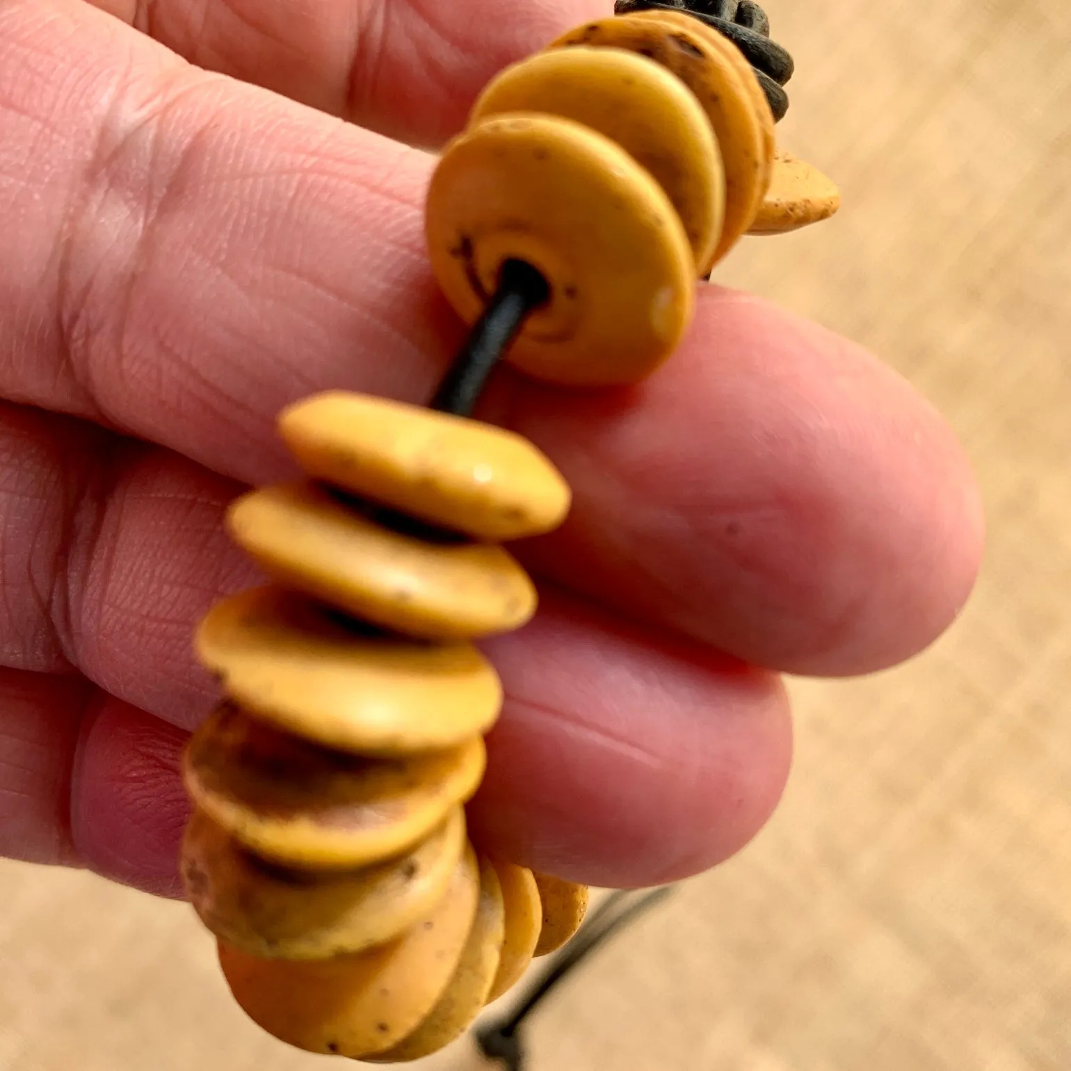 Short Strand, Antique Yellow Glass Discs