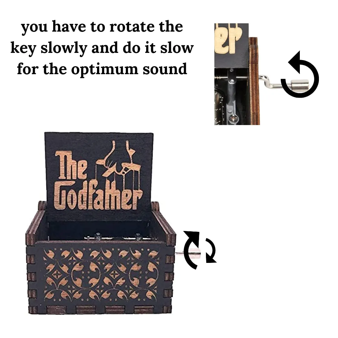 The Godfather Music Box, Hand Crank Classic Antique Carved Wood Musical Boxes 🎶