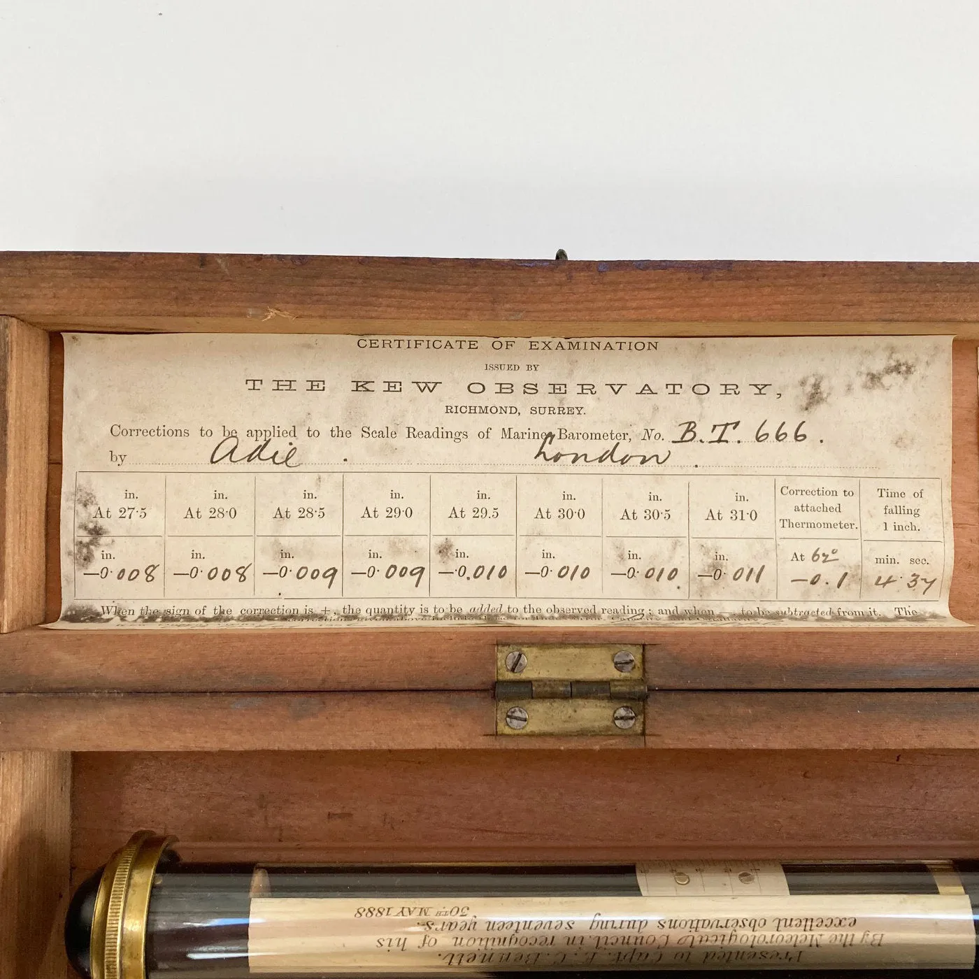 Victorian Kew Pattern Marine Barometer by Adie with Met Office Inscription