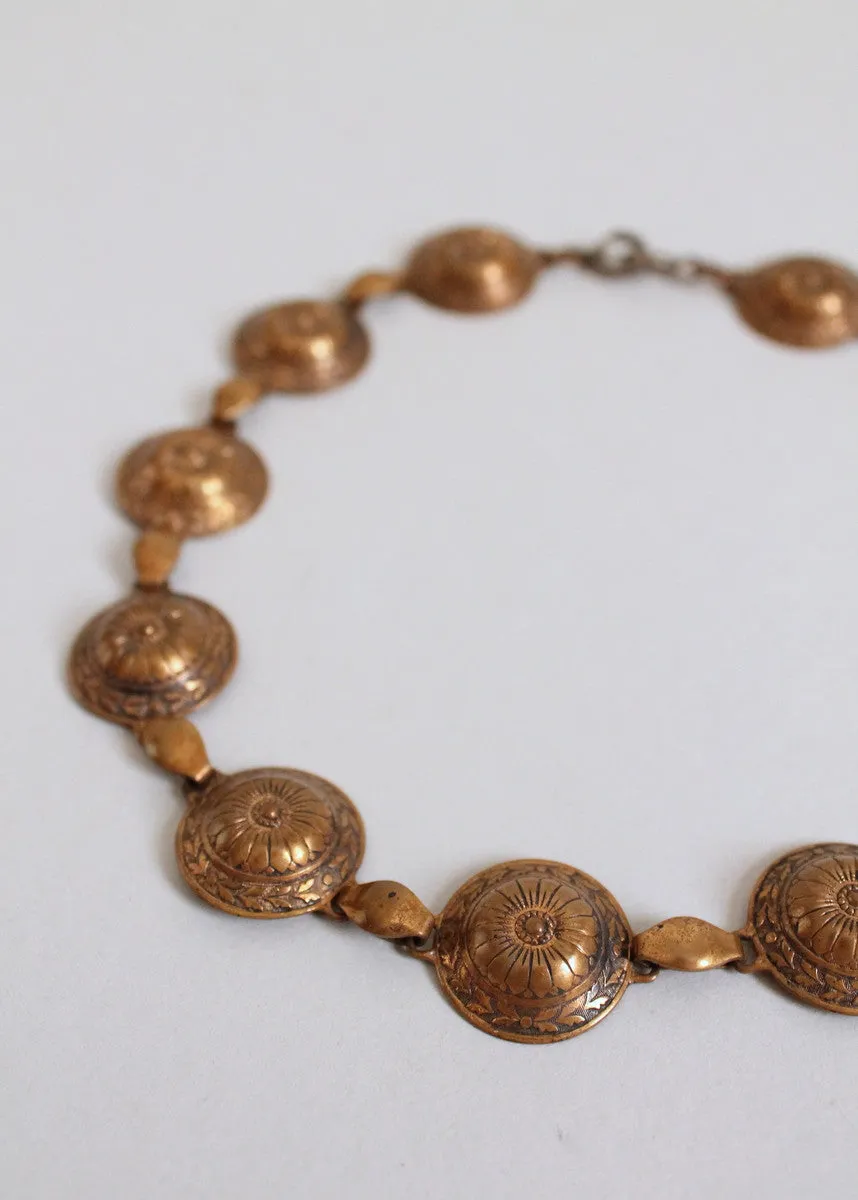 Vintage 1930s Greek Shield Brass Necklace