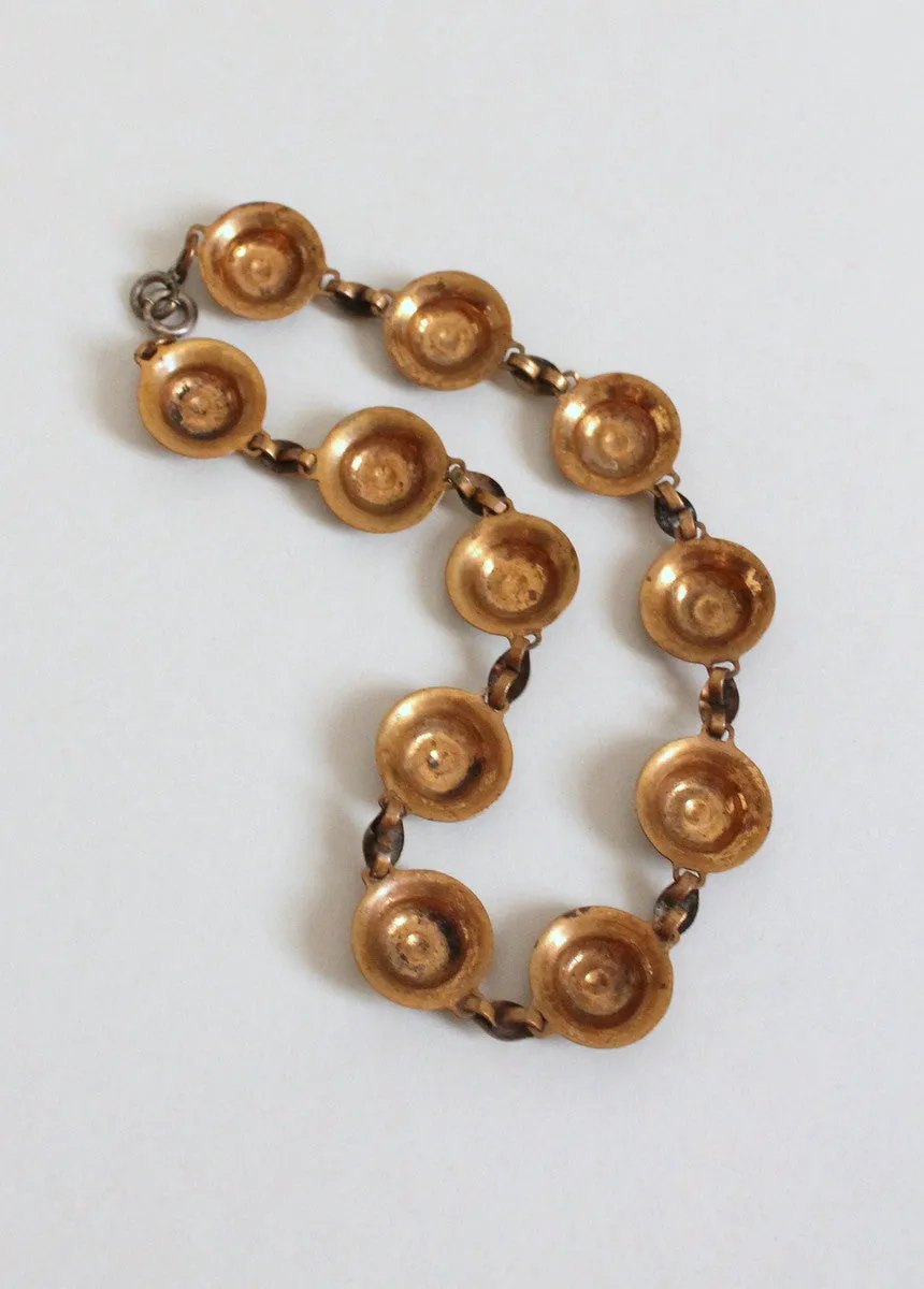 Vintage 1930s Greek Shield Brass Necklace