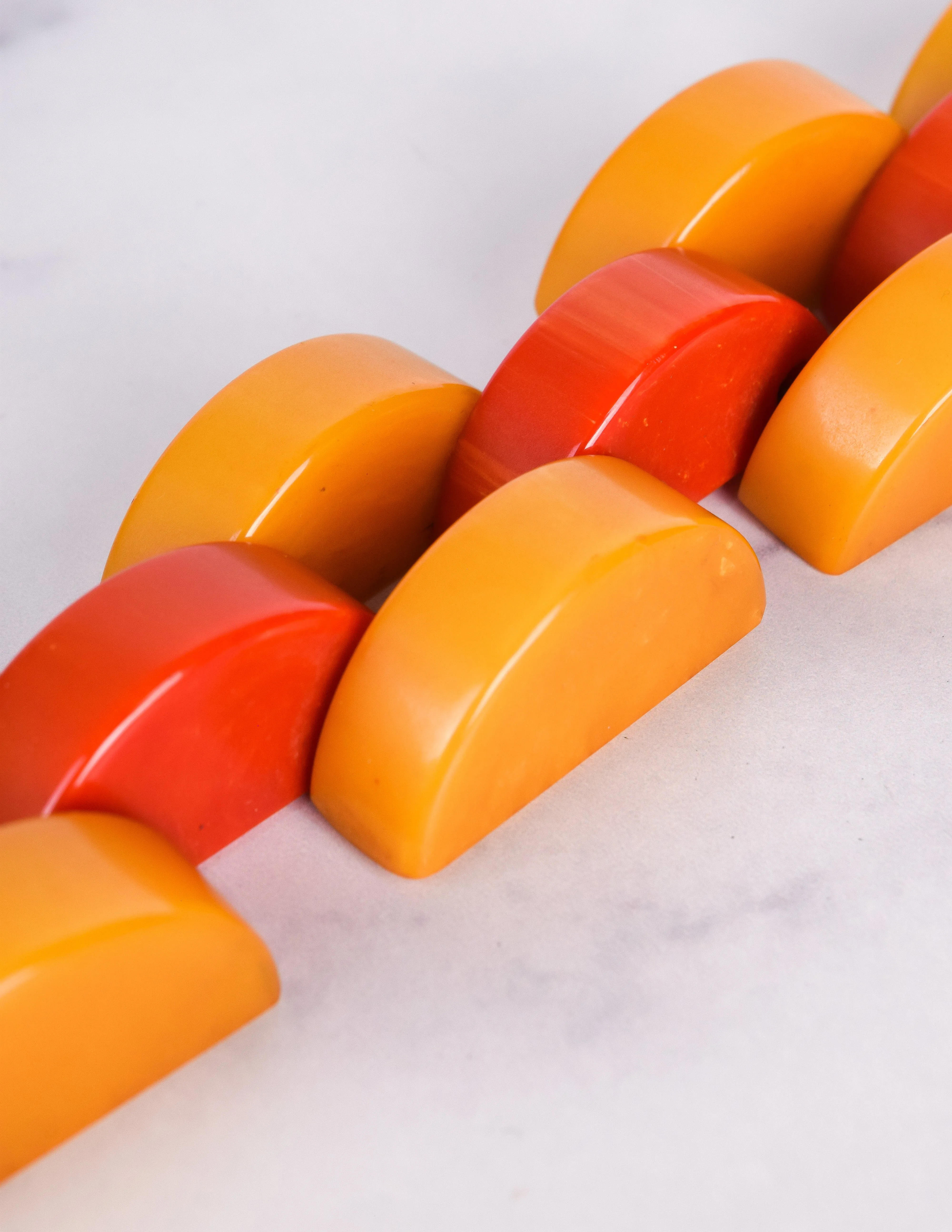 Vintage 1940s Orange and Yellow Marbled Bakelite Chain Bracelet