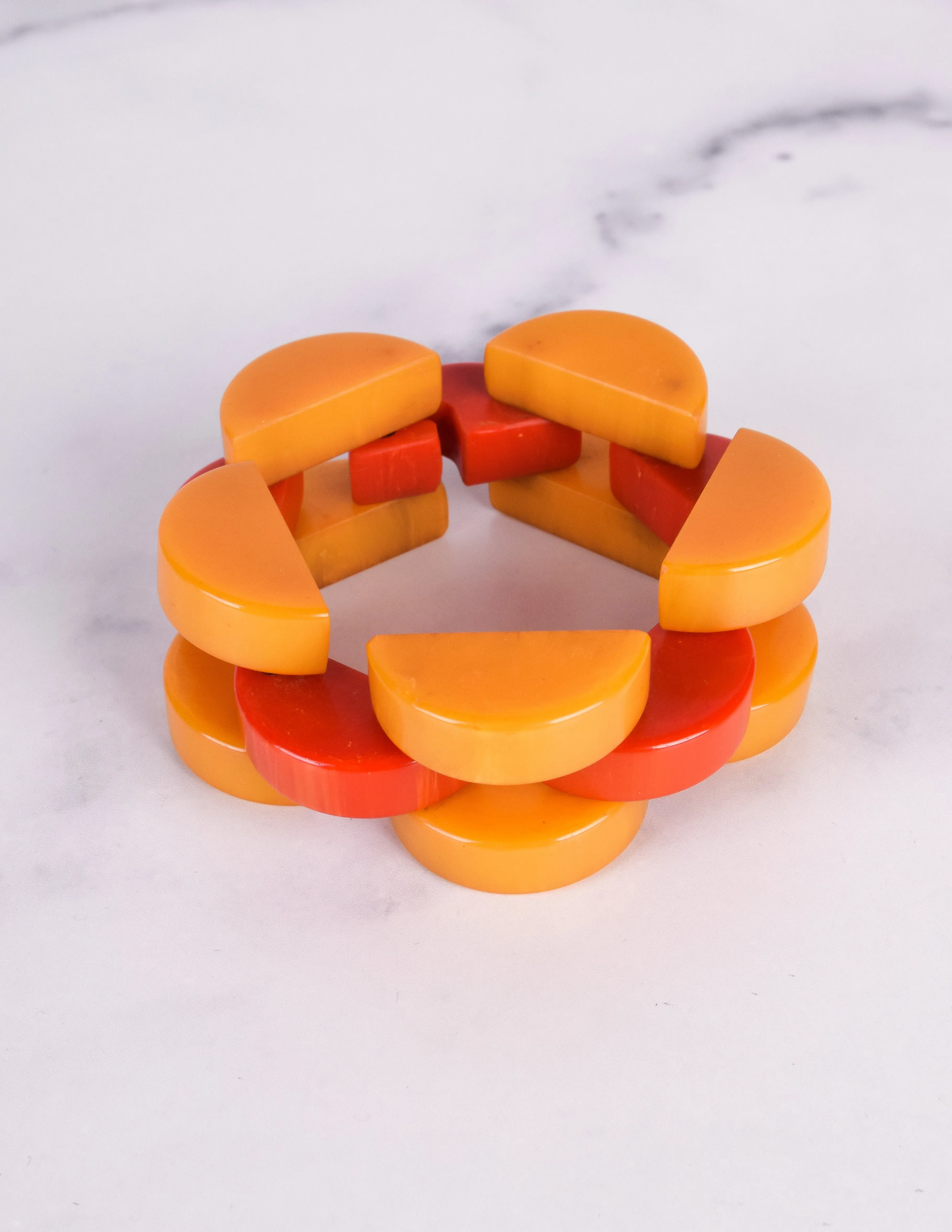 Vintage 1940s Orange and Yellow Marbled Bakelite Chain Bracelet