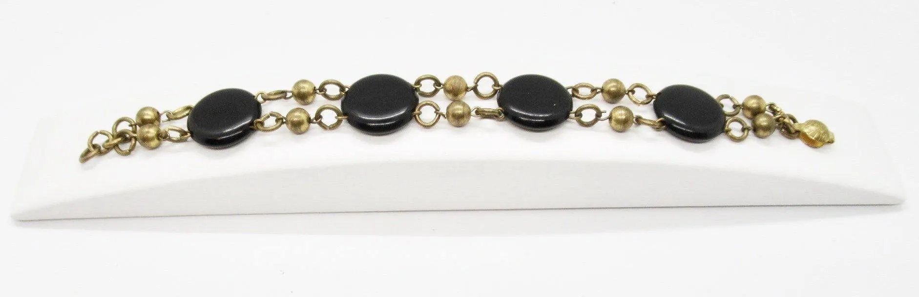 Vintage Black Discs and Gold Beads Bracelet