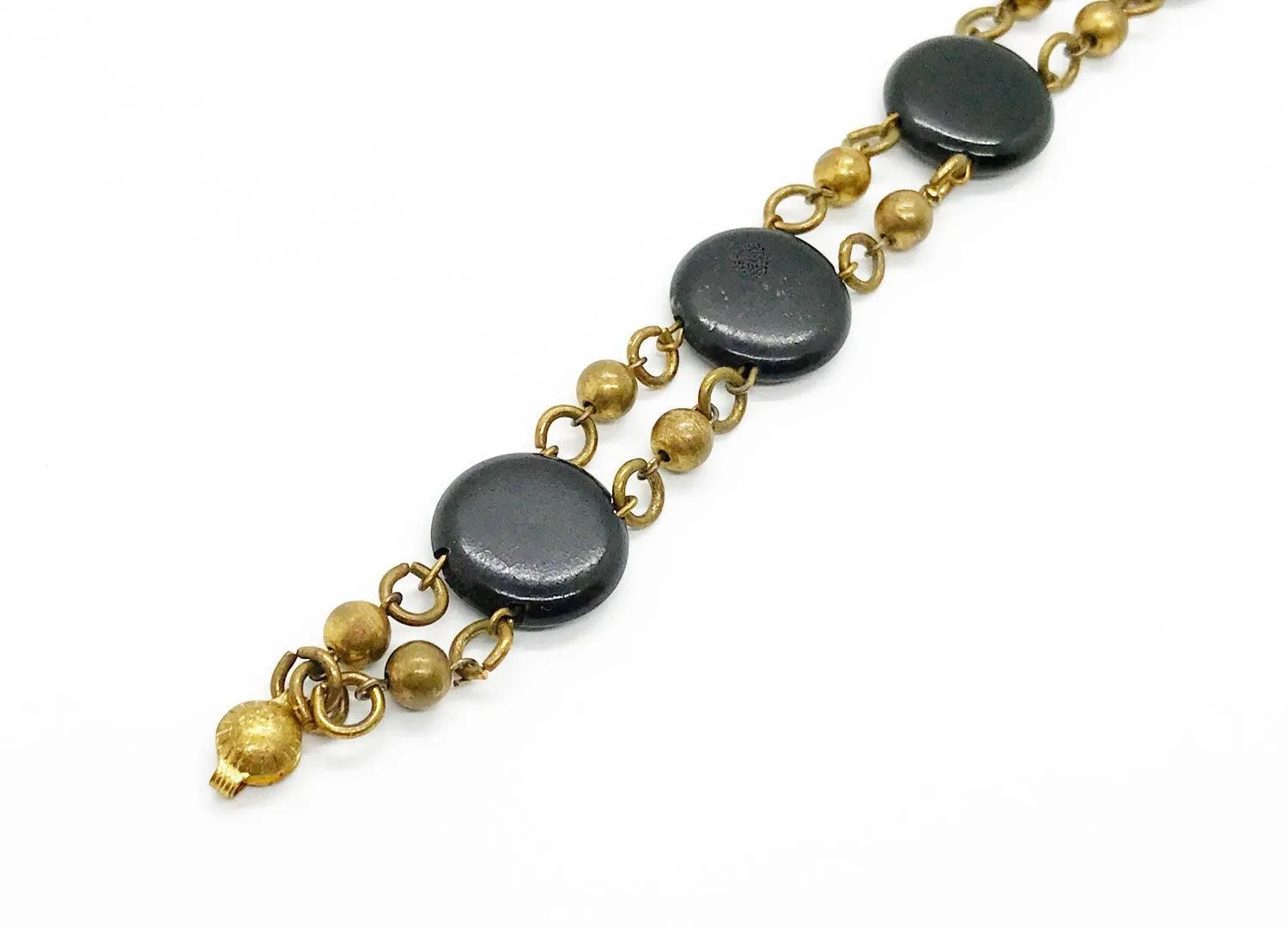 Vintage Black Discs and Gold Beads Bracelet