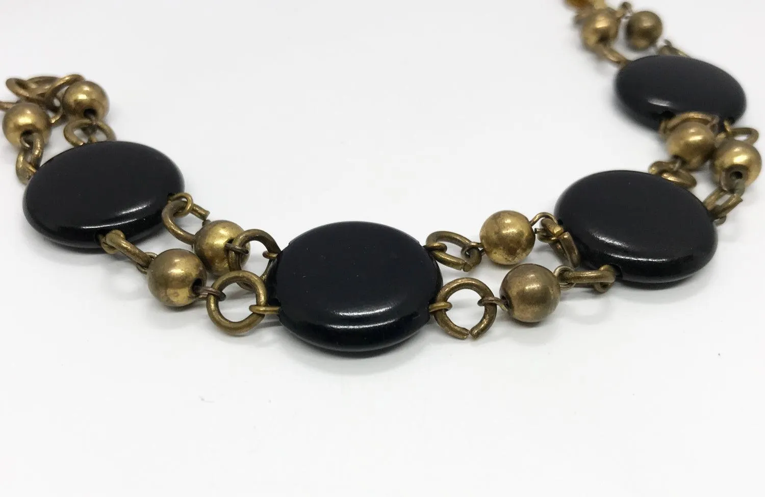 Vintage Black Discs and Gold Beads Bracelet