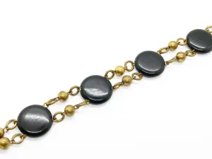 Vintage Black Discs and Gold Beads Bracelet