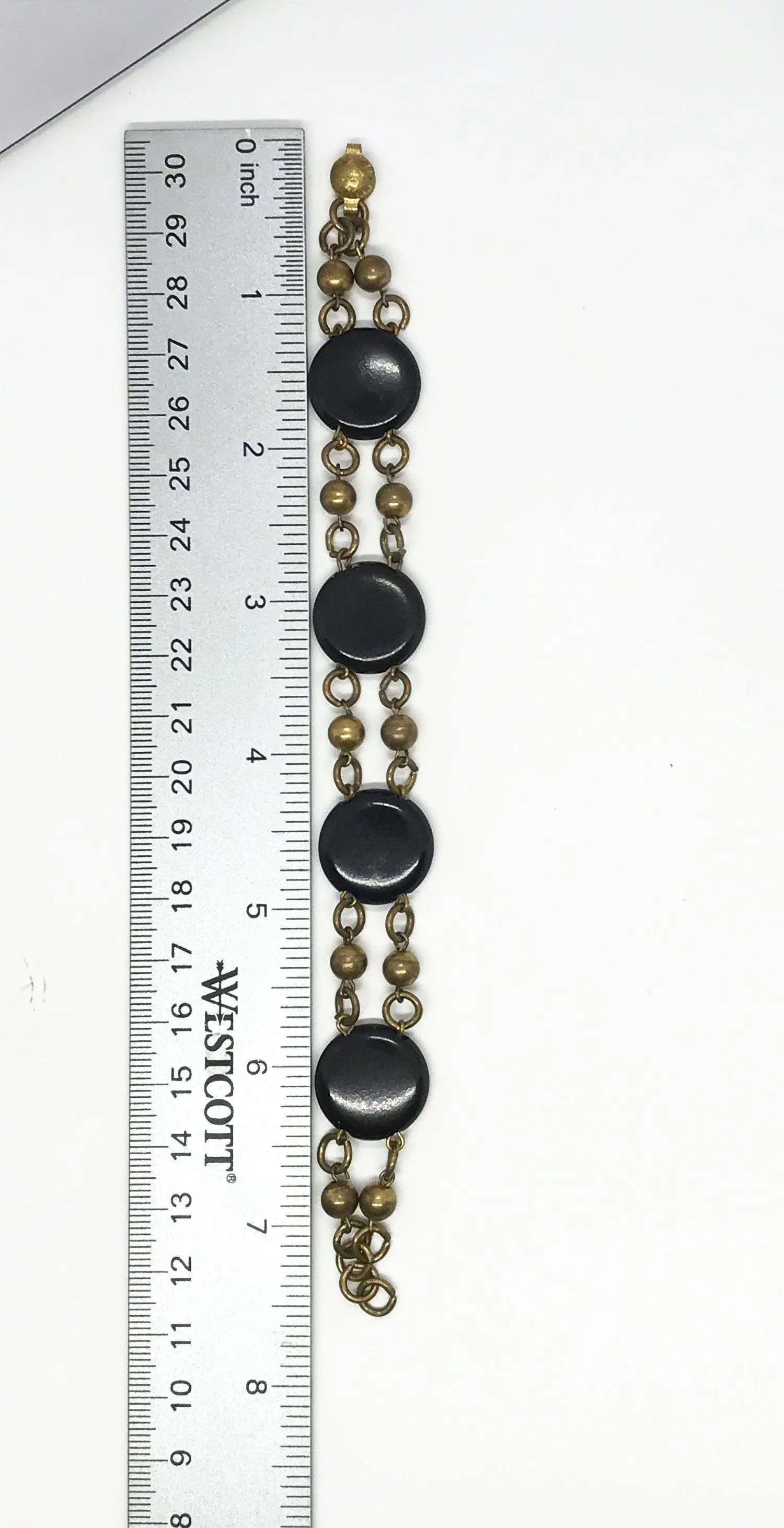 Vintage Black Discs and Gold Beads Bracelet