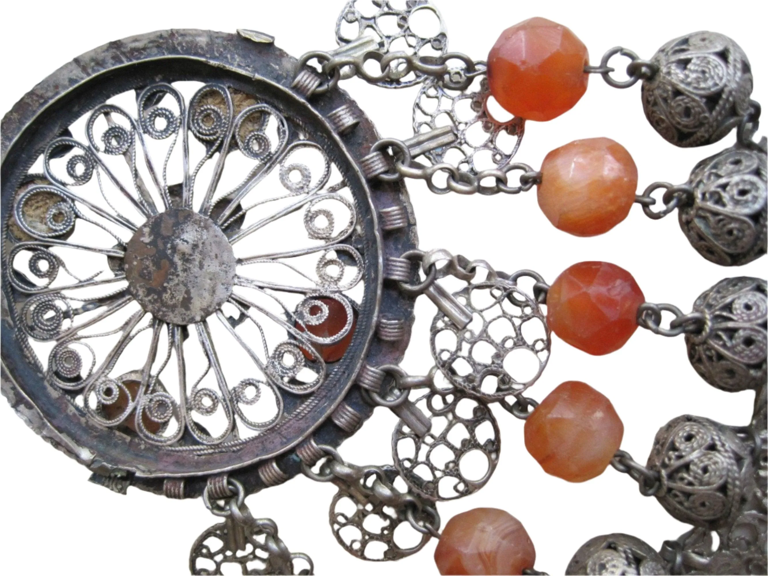 Vintage Middle Eastern Necklace - Filigree Silver and Faceted Carnelian