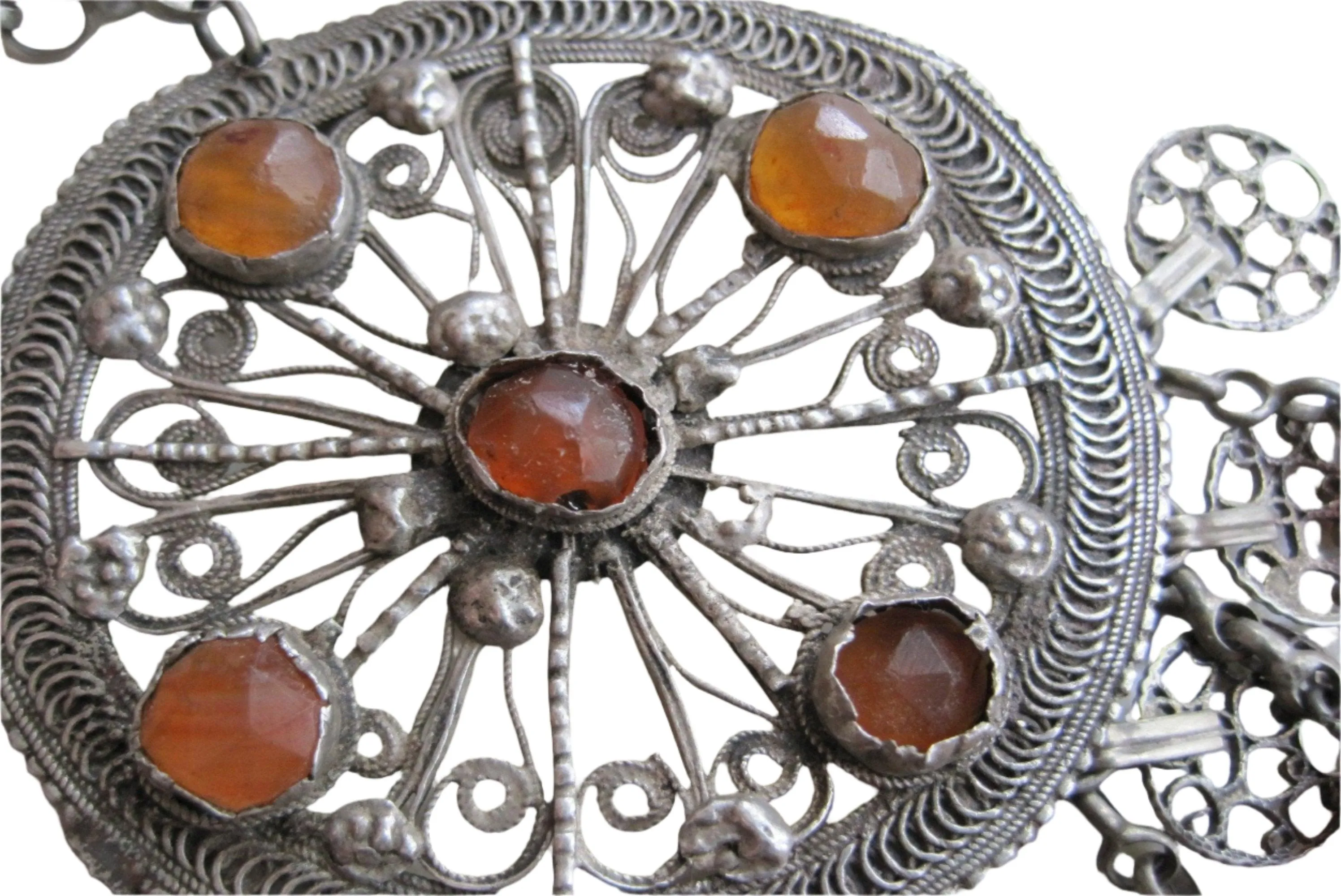 Vintage Middle Eastern Necklace - Filigree Silver and Faceted Carnelian