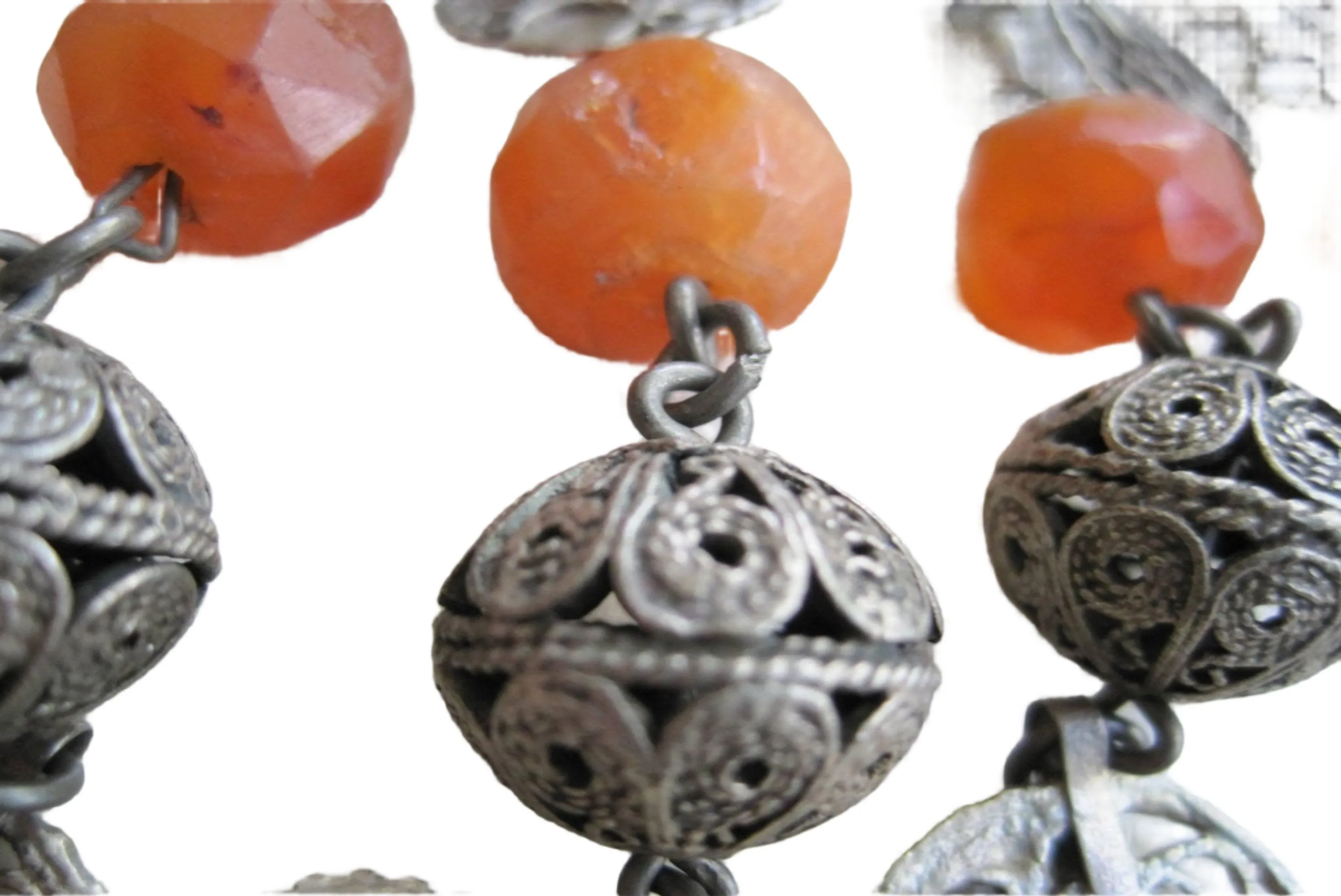 Vintage Middle Eastern Necklace - Filigree Silver and Faceted Carnelian